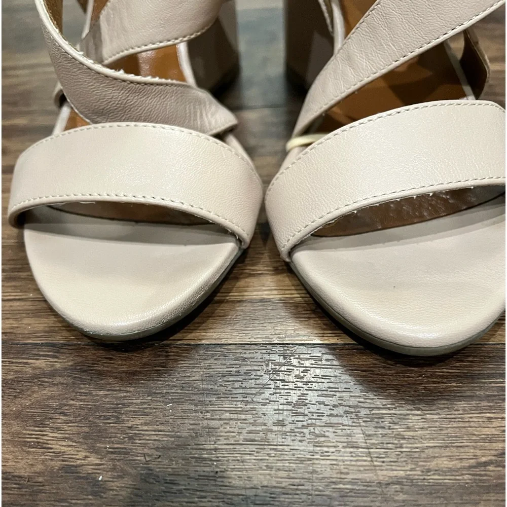 Aquatalia Nude Leather‎ Cross Strap Wedge Sandal Sz. 7.5